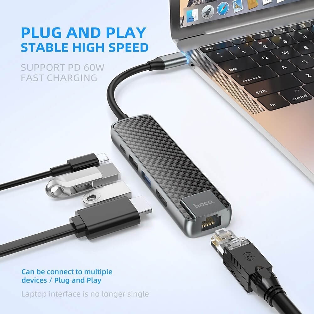 HUB USB-C RA HDMI – LAN – USB 3.0 HOCO HB23