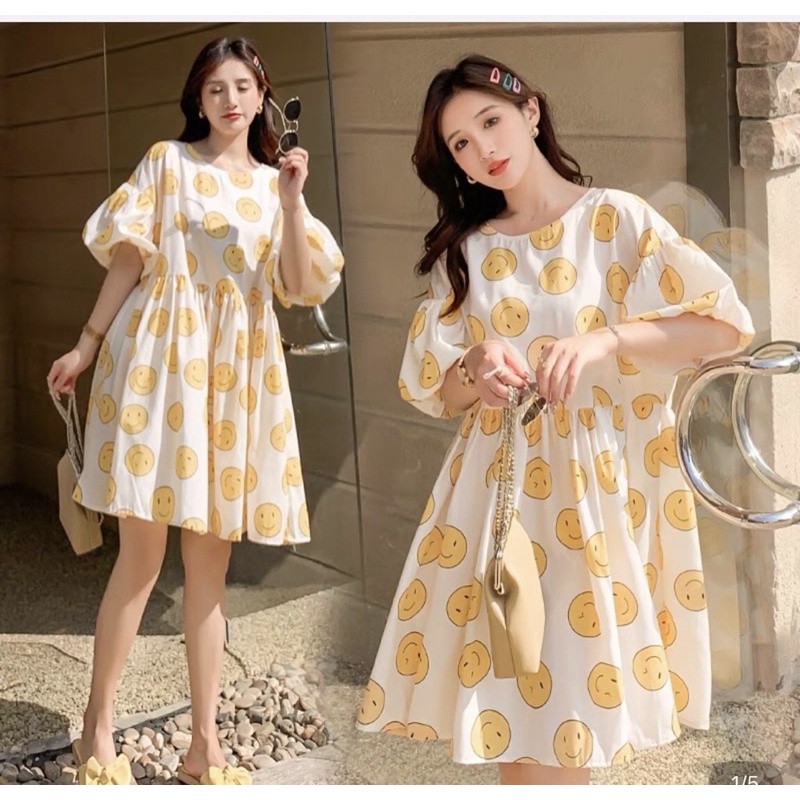 Váy Họa Tiết Mặt Cười From Rộng Bánh Bèo Bầu Bí Bon Chen Chất Thô Mát Dáng Suông Dễ Mặc Giá Bán Tương Tác | BigBuy360 - bigbuy360.vn