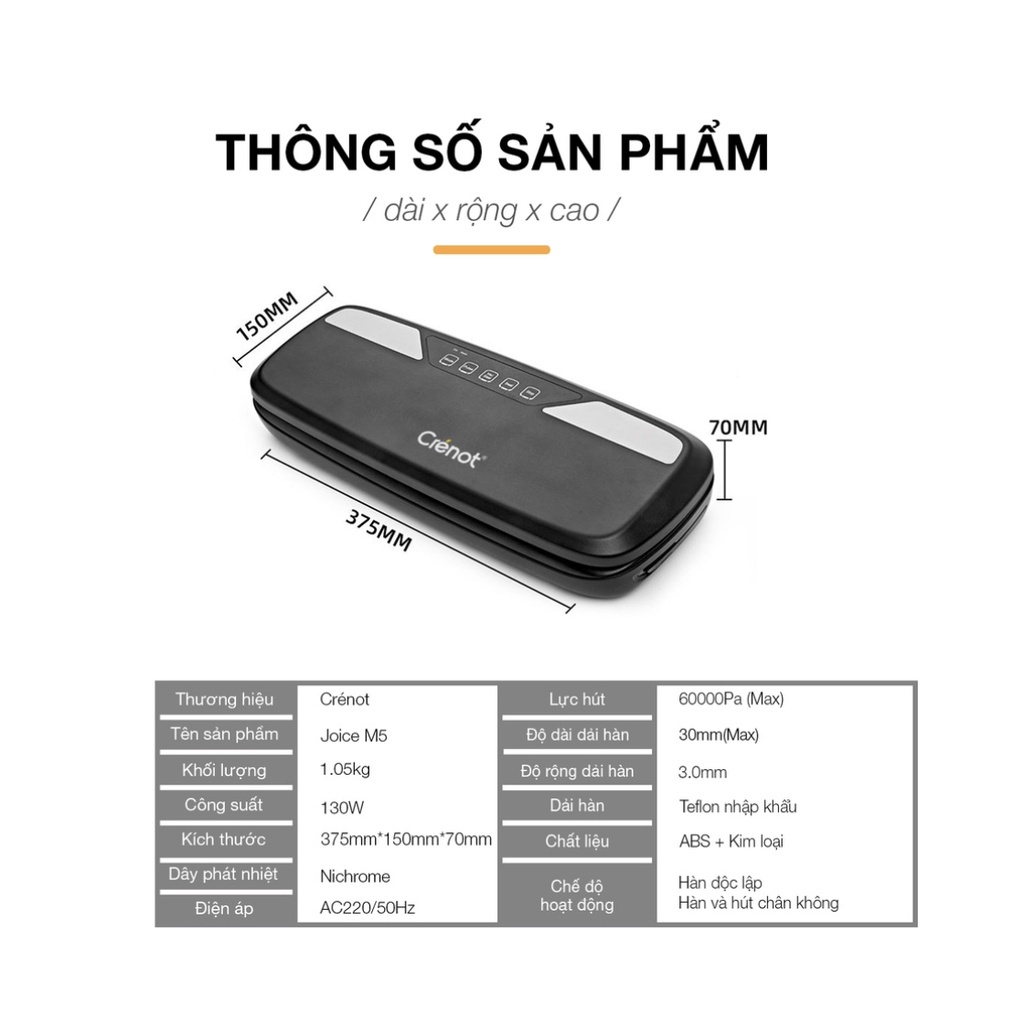 Máy Hút Chân Không Thực Phẩm Mini CRENOT Joice M5 Gia Đình Cao Cấp