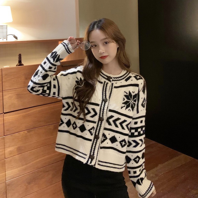 Áo Khoác Cardigan Len Hoạ Tiết Thổ Cẩm, Labibi
