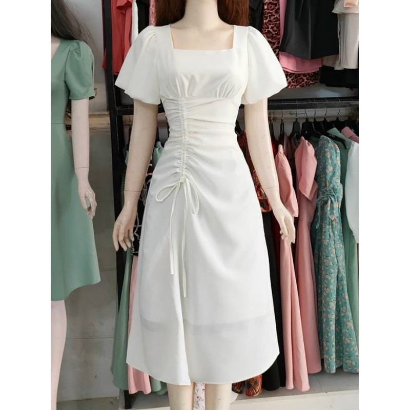 hình chụp thật ĐẦM VOAN LỤA THƯỢNG HẢI CAO CẤP tay phồng - dây rút eo nỗi bật CỰC SANG size M.L.XL.XXL màu đỏ trắng | BigBuy360 - bigbuy360.vn