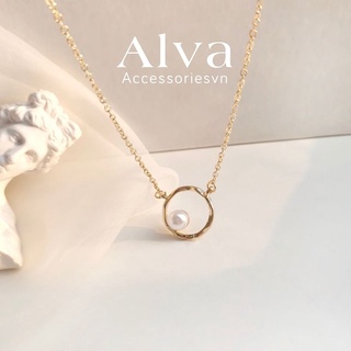 Dây Chuyền Nữ, Vòng Cổ Nữ Mặt Tròn Đính Ngọc Alva Accessories DC11 Xavia  Phụ Kiện Trang Sức Đẹp