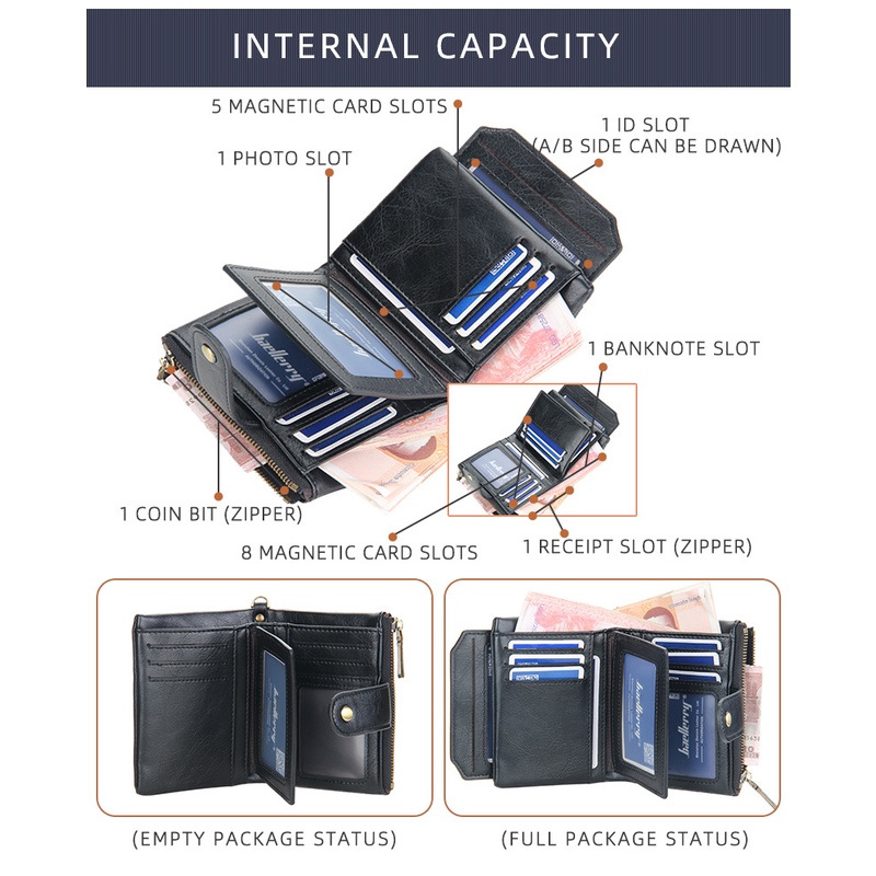 Baellerry Ví Da Ngắn Có Khóa Kéo Thời Trang Cho Nam