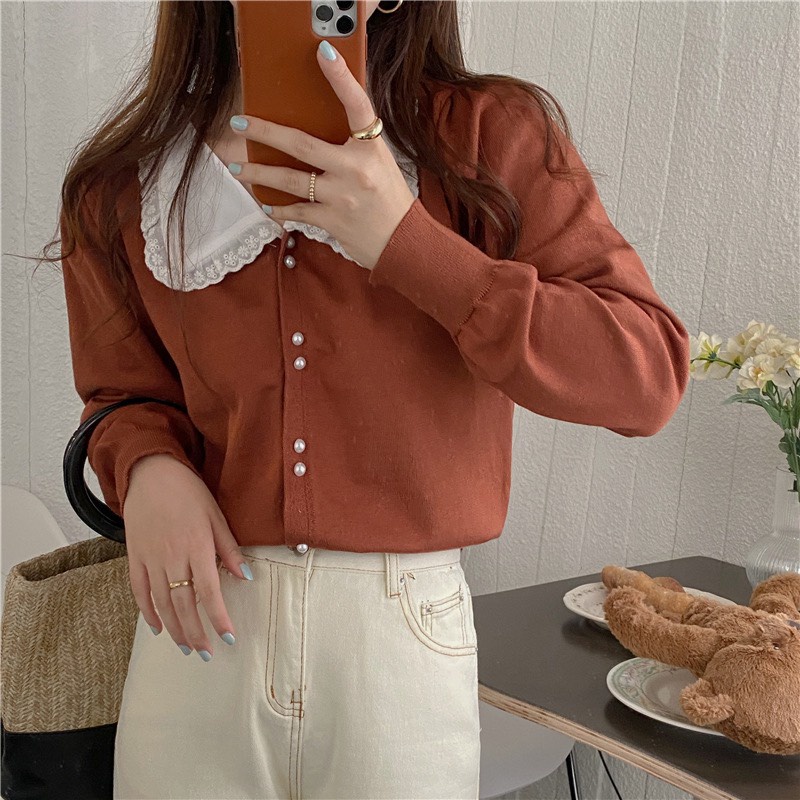 HÀNG CÓ SẴN_601. ÁO LEN CỔ LÁ THANH LỊCH DỄ THƯƠNG