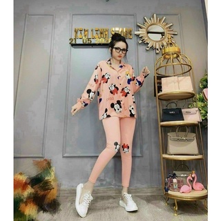 SET ÁO SƠMI MICKEY QUẦN LEGGING