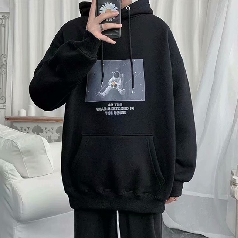 Áo hoodie tay dài dáng rộng in chữ phong cách hiphop đường phố Hàn Quốc thời trang mùa đông cho nam cỡ lớn M-5XL
