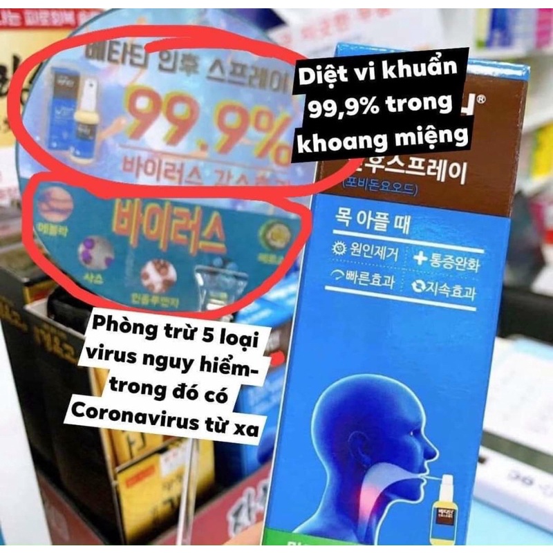 Xịt kháng khuẩn miệng và cổ họng Betadine Hàn Quốc CHÍNH HÃNG