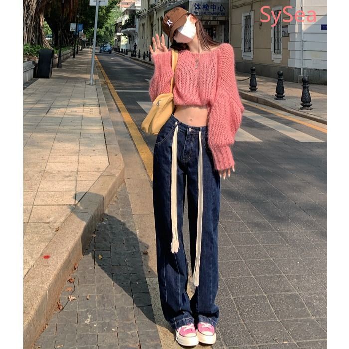 Quần Jeans Màu Sắc Đơn Giản Phong Cách Retro Cho Nữ