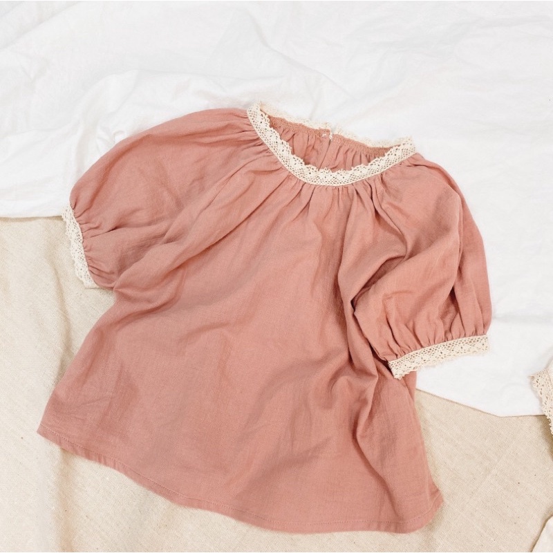 Áo Cộc Tay Phối Ren Màu Hồng Xinh xắn Cho bé - Nhà Cam