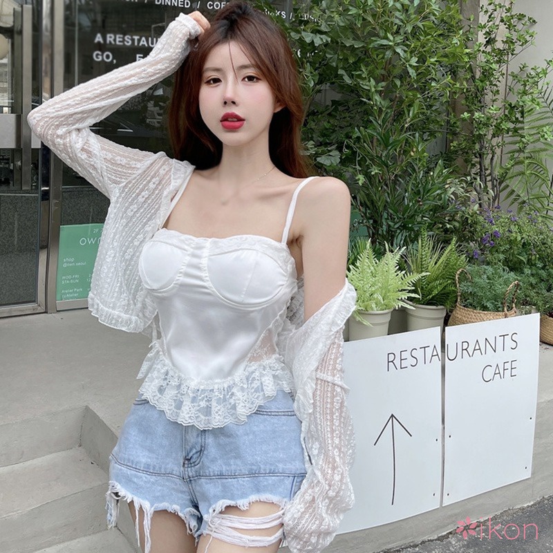 Áo Khoác Cardigan Dệt Kim Phối Ren Thoáng Khí Thời Trang Mùa Hè Dành Cho Nữ