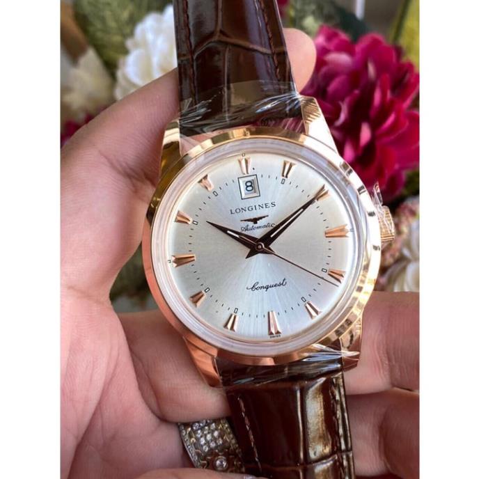 Đồng hồ Nam lg bát quái máy nhật Myota vỏ vàng ta mặt trắng dòng cơ Automatic size 40mm dây da
