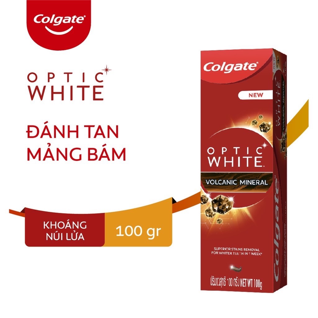 COMBO 6 tuýp kem đánh răng Colgate Optic White Làm trắng và sáng răng từ tinh chất núi lửa 100gX6