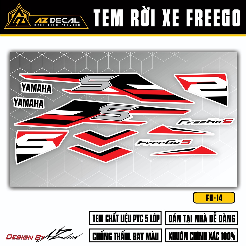Tem Xe Yamaha FreeGo Thiết Kế | FG-14 | Decal Rời Cắt Khuôn Sẵn Dễ Dán, Chống Nước, Chống Phai Màu