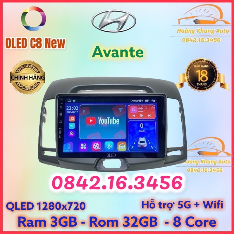 Màn hình android OLED C8 New theo xe Avante kèm dưỡng và jack nguồn zin theo xe