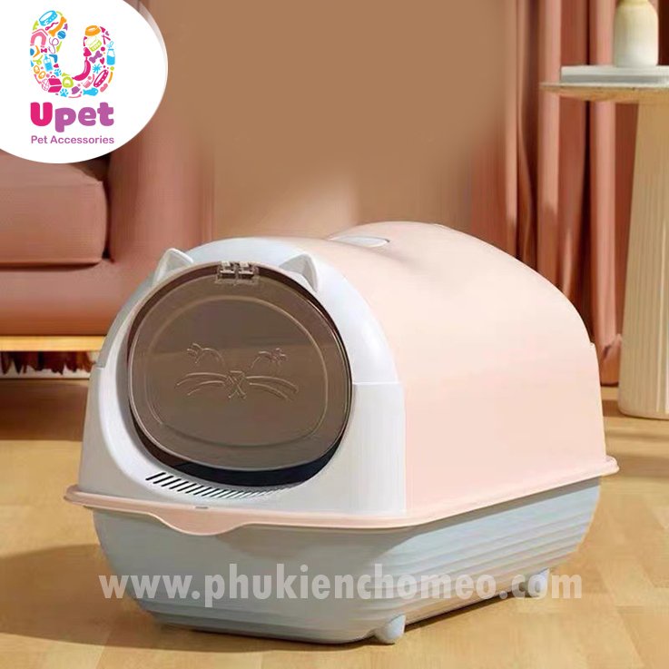 Nhà vệ sinh/ Hộp đựng cát/ Chậu cho mèo hình Cat - kèm xẻng, có nắm chống văng cát, thiết kế mở 180* dễ dàng dọn vệ sinh