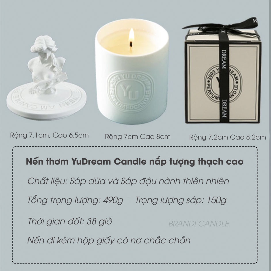 Nến thơm YuDream Candle nắp tượng hộp giấy đính nơ xinh xắn