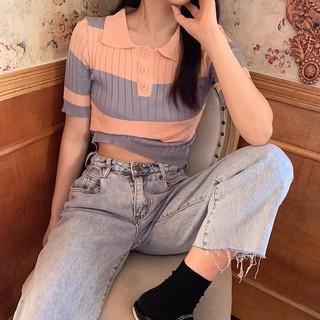 áo len mỏng dáng polo cổ bẻ pha màu hot hit (8283#)