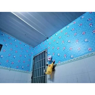 ( tặng kèm dụng cụ ) combo 10m giấy dán tường doremon xanh đậm
