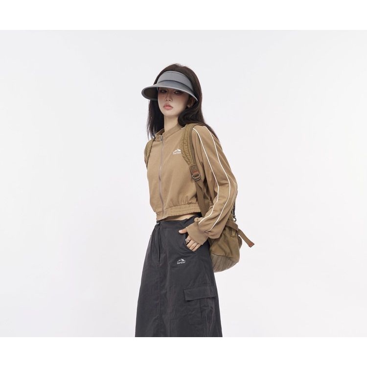 Áo Khoác Cardigan Cổ Đứng Dáng Ngắn Có Khóa Kéo Phong Cách Mỹ Thời Trang Mùa Thu Cho Nữ