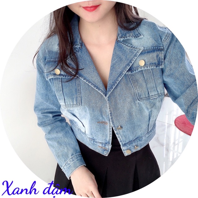 Áo Khoác Bò Jeans Lửng Croptop Nữ Cao Cấp Cổ Vest Phối Túi Siêu Đẹp -ảnh kèm video thật- Hàng có sẵn | BigBuy360 - bigbuy360.vn