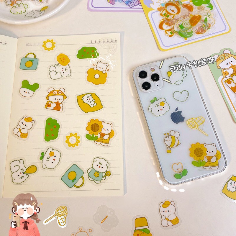Túi hình dán sticker hình gấu cute 30 mảnh kích thước 6cm trang trí sổ tay, máy tính, laptop, góc học tập