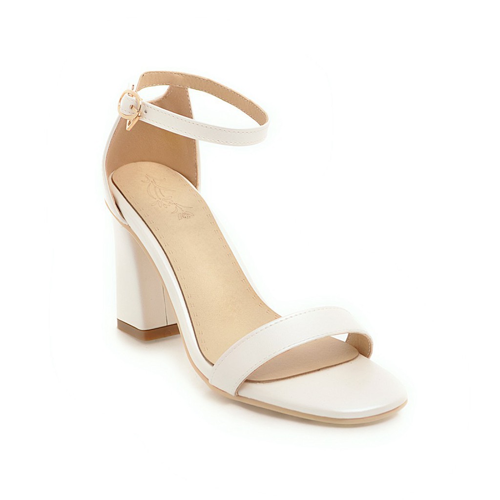 Giày cao gót nữ đế vuông 7 phân mũi tròn da bóng quai ngang GURI