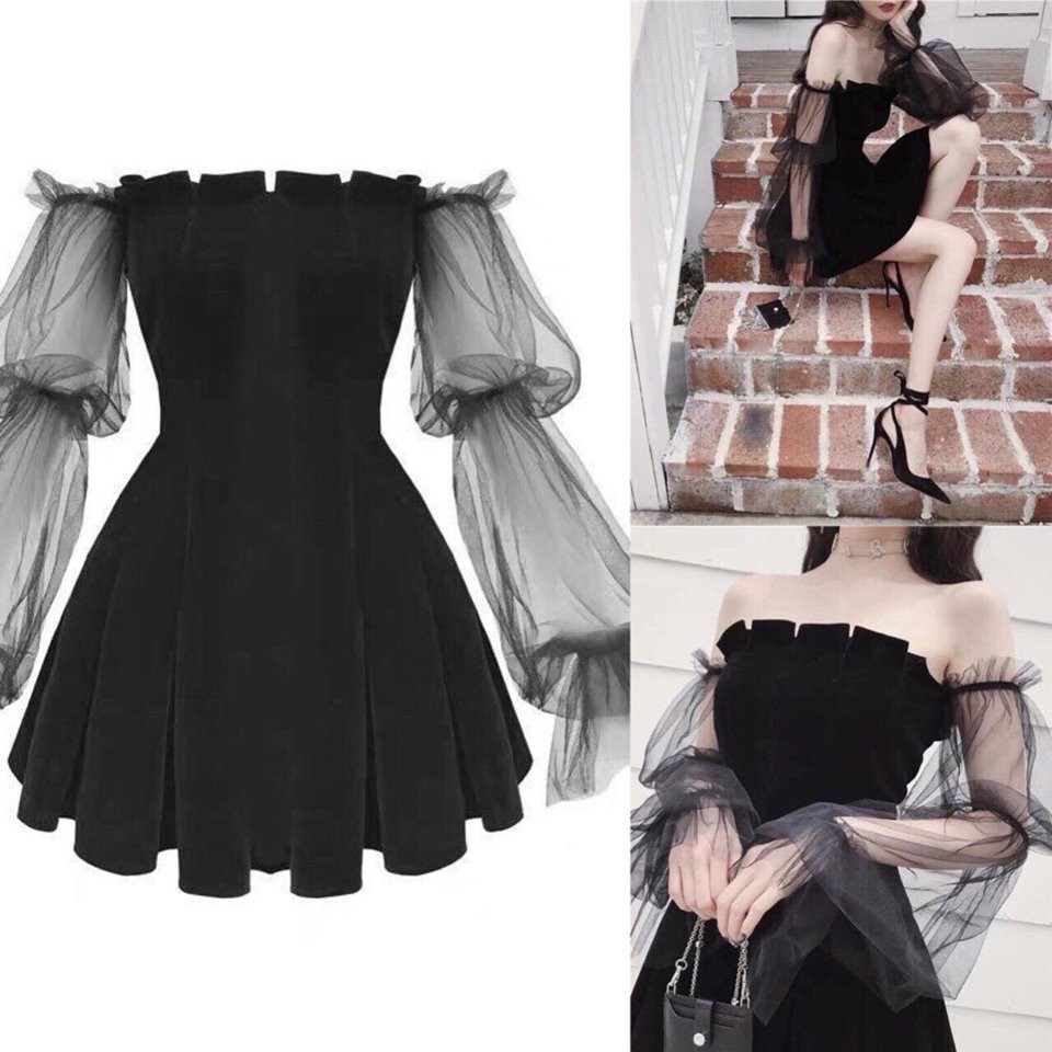 Đầm Xòe Cúp Ngực UMI Phối Tay Lưới Bo Thun Phía Sau Lưng ( Có Mút Ngực ) | BigBuy360 - bigbuy360.vn