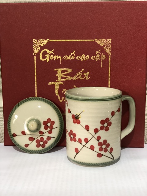 Cốc quai C dáng trụ men xanh gốm Bát Tràng