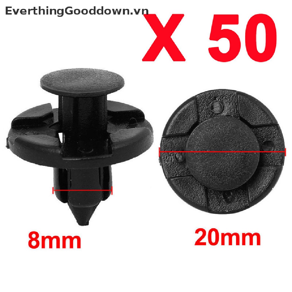 Set 50 Đinh Tán Nhựa 8mm Màu Đen Chuyên Dụng Cho Xe Hơi Fender