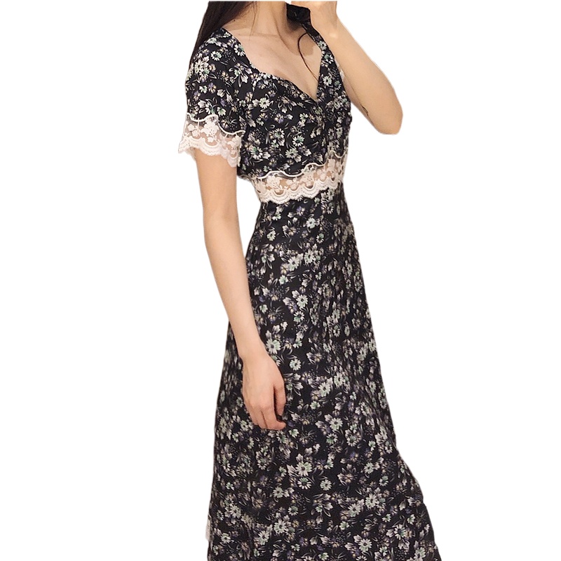 Đầm Phối Ren Dáng Ôm Thời Trang Mùa Hè Cổ Điển Cho Nữ