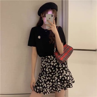 (Order 5-10days) Bigsize S-4XL Set rời áo phông thêu hoa cúc + chân váy đuôi cá hoa nhí 2020