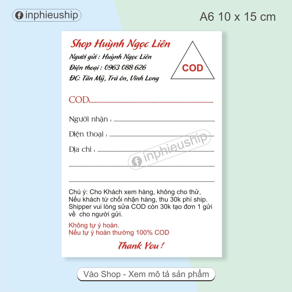 Phiếu ship có keo shop Ngọc Liên