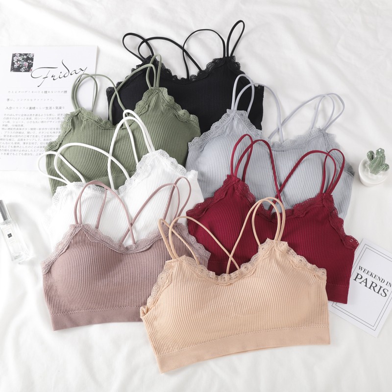  Áo bra phối viền ren thiết kế dây chéo cho nữ