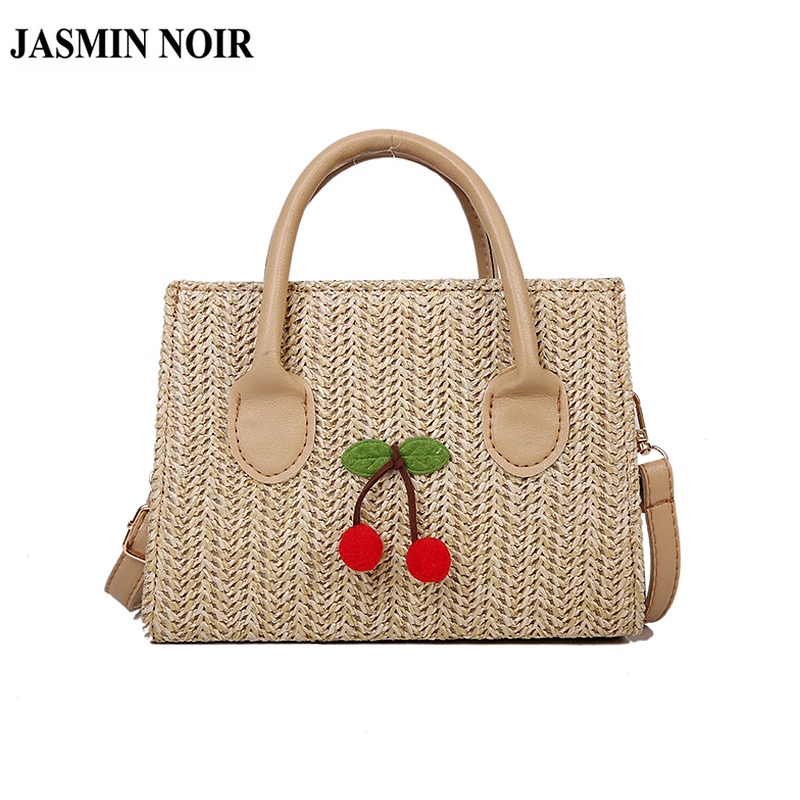 Túi Xách JASMIN NOIR Nữ Đan Rơm Đính Quả Cherry Dễ Thương