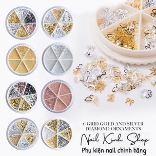 Khay tròn trang trí móng nail,charm nail, đá nail, phụ kiện nail art (phụ kiện mạ vàng)