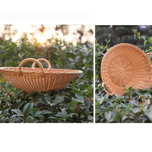 Khay mây nhựa có tay cầm BAMBOOO ECO đựng đồ hoa quả siêu thị nhà hàng