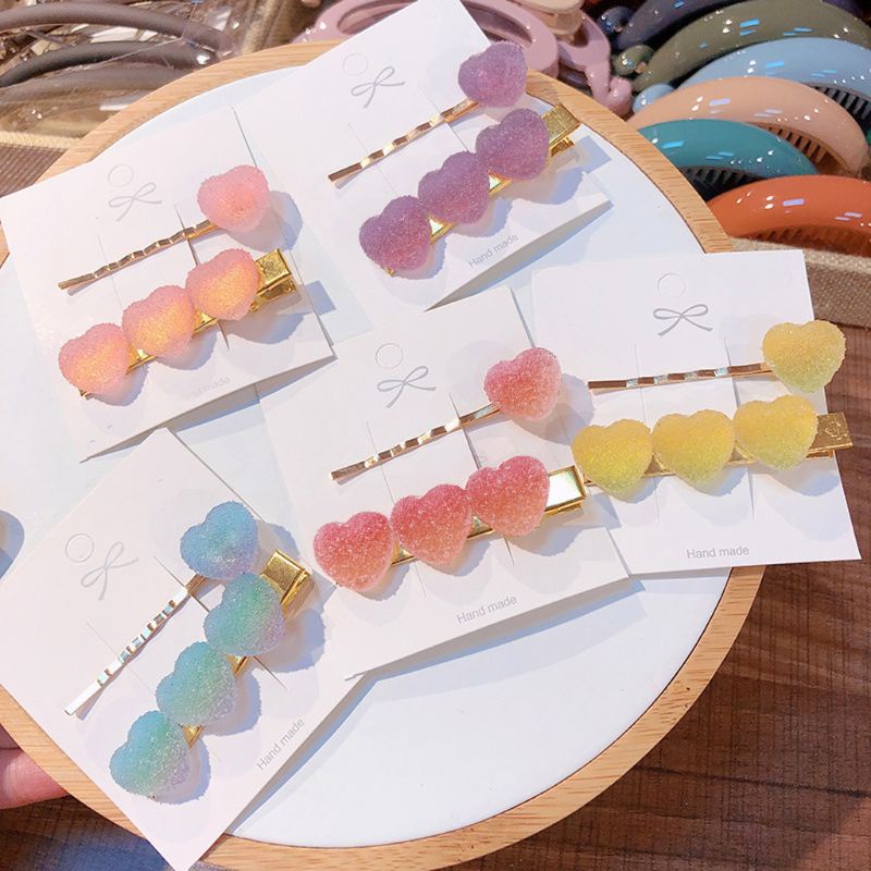 Set 2 Kẹp Tóc Hình Trái Tim Mềm Mại Màu Kẹo Ngọt Thời Trang Mùa Hè Cho Nữ