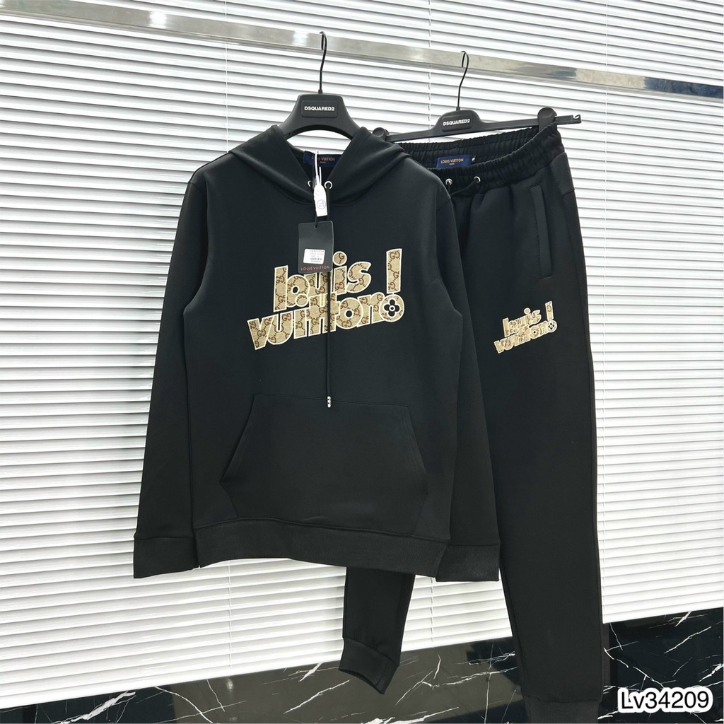 Bộ Nỉ Hoodie Nam Lv Phối Họa Tiết Hình Thêu Gấu . Bộ Nỉ Thu Đông Nam Nữ Lv Cao Cấp - MINH TÂY STORE