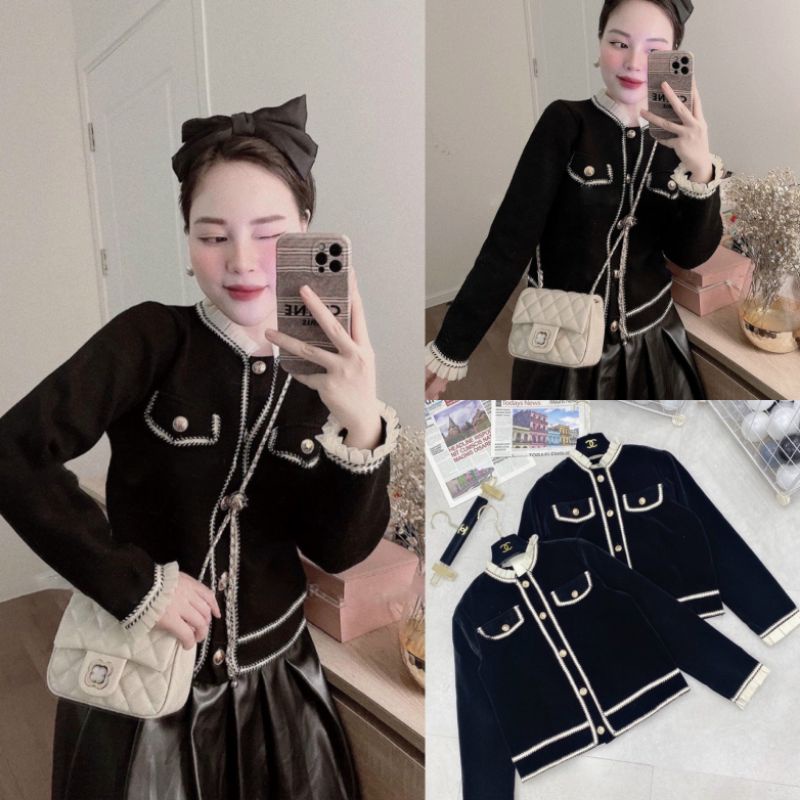 Áo Khoác Nhung Ms.0679 Áo Dáng Suông Phối Túi Đính Cúc Đồng, Cổ Bèo Nhẹ Nhàng, Chất Nhung Cứng Sịn