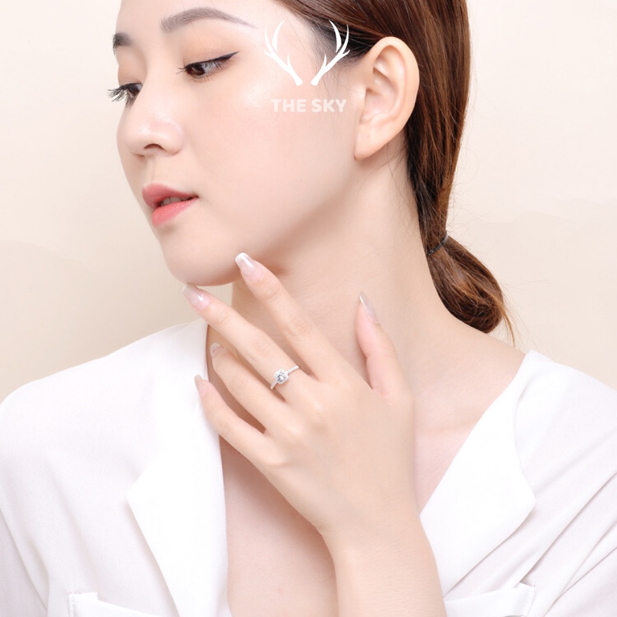 Nhẫn bạc nữ THE SKY NB01 đính đá lấp lánh mặt vuông hàng thiết kế trẻ trung cá tính hot trend