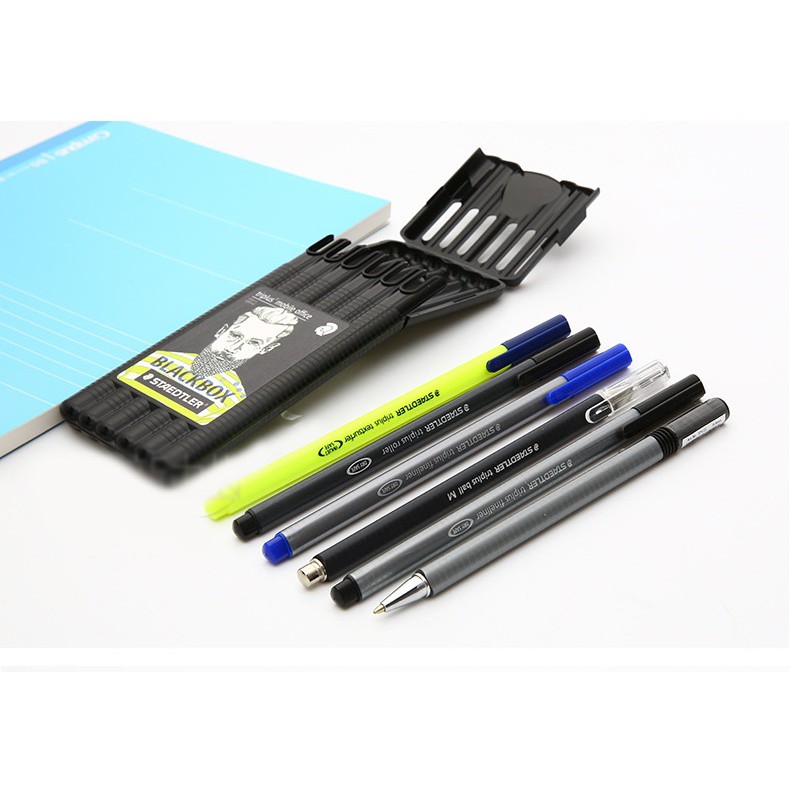 Staedtler Black Box Triplus set bút gồm bút chì, bút bi, bút dạ kim, bút dạ quang