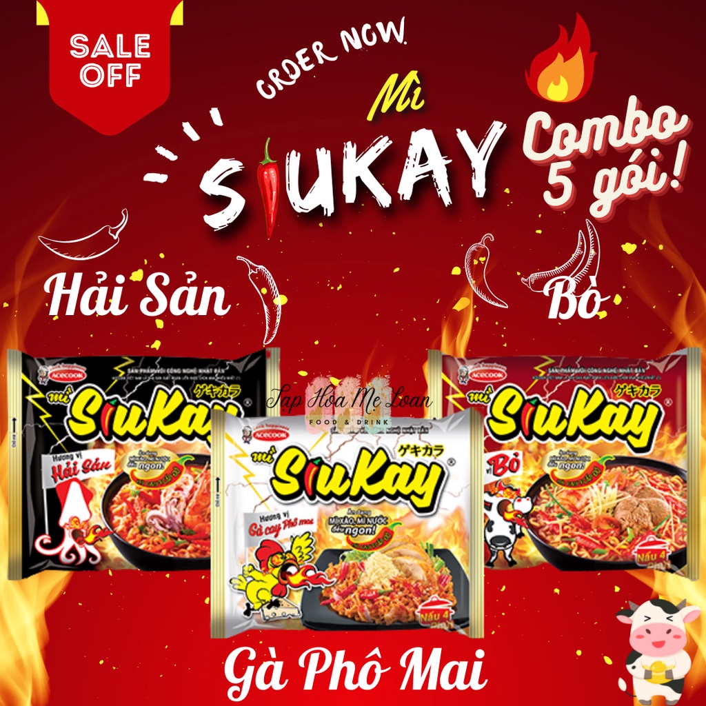 Mì Ăn Liền SiuKay 7 Cấp Độ Đủ 3 Vị Hải Sản/Bò/Gà Phô Mai