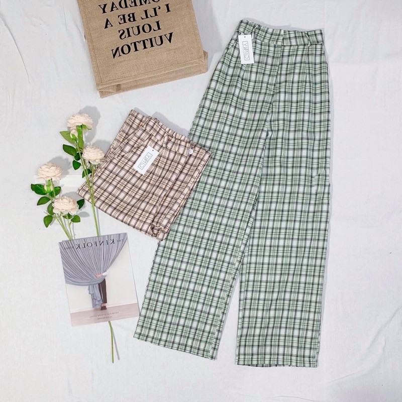 Quần Kẻ Caro Dáng Rộng Lưng Cao ULZZANG | Phong Cách Hàn Quốc | Kèm Ảnh Thật | BigBuy360 - bigbuy360.vn