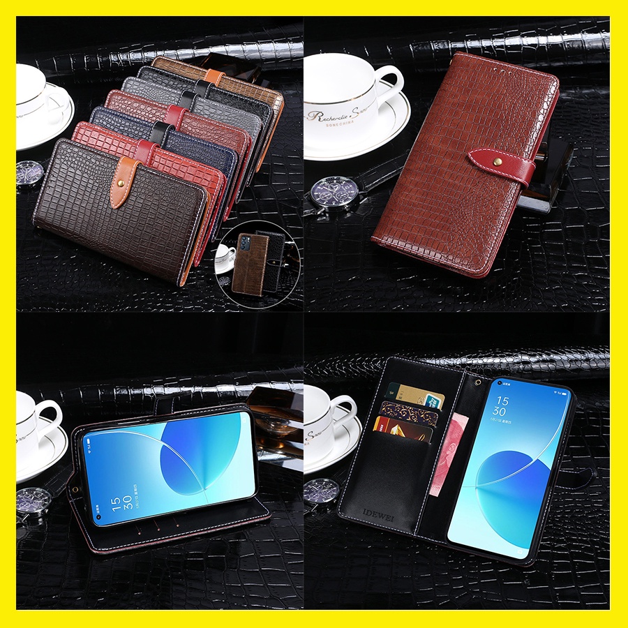 Bao Da Vân Cá Sấu Cho OPPO Reno6 5G, Reno 6 5G hiệu IDEWEI Cao Cấp Bao Da/Case  Dạng Ví Có Quai Cài,