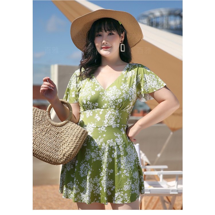 Bộ đồ bơi nữ liền thân quần váy size lớn 50 55kg họa tiết hoa che bụng tôn dáng