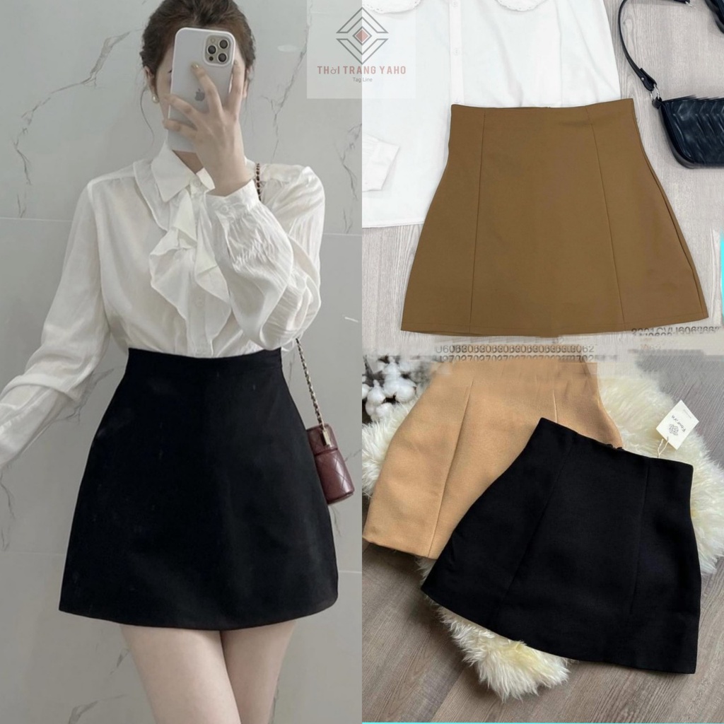 Chân váy ngắn chữ a lưng cao cạp liền dáng dài có quần trong vải mềm - Chân váy đen nữ công sở ôm nhẹ mặc phối áo sơ mi