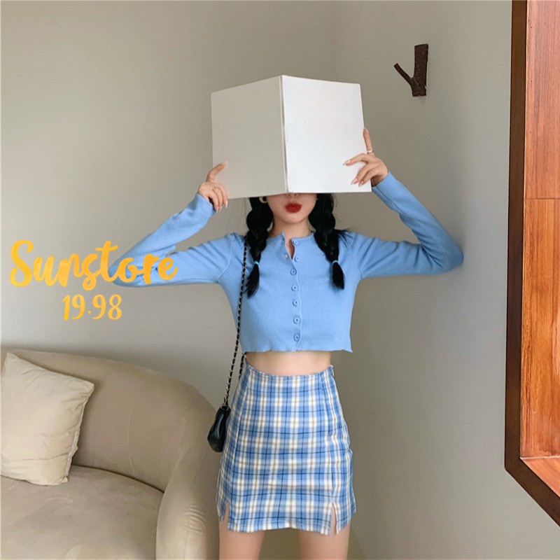 Chân váy kẻ caro xẻ tà 2 bên hot trend Ulzzang | BigBuy360 - bigbuy360.vn