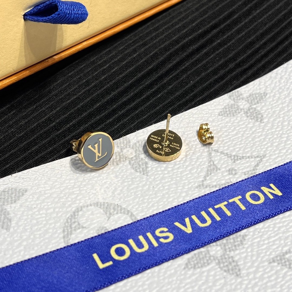 LOUIS VUITTON Khuyên Tai Tròn Bằng Thép Titan In Logo LV Thời Trang