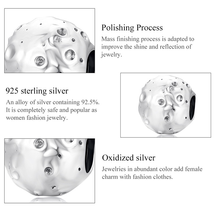 Phụ kiện BAMOER SCC2059 bằng bạc 925 hình mặt trăng nhỏ thời trang phù hợp làm vòng tay DIY