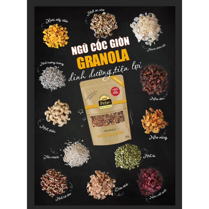 Granola Ăn Kiêng Không Đường Hạt Dinh Dưỡng Eat Clean Gói 325 gr Pete's Luxury Wholefoods